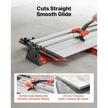 39.4-Inch Manual Tile Cutter, Upgraded Sliding Head Cutting Tool with Spring-Loaded Base, Angle Fence, Tungsten Carbide Cutting Wheel, Alignment Guide, for DIY Pros, Ceramic, Floor, Wall Tiles