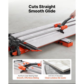 47.2-Inch Manual Tile Cutter, Upgraded Sliding Head Cutting Tool with Spring-Loaded Base, Angle Fence, Tungsten Carbide Cutting Wheel, Alignment Guide, for DIY Pros, Ceramic, Floor, Wall Tiles
