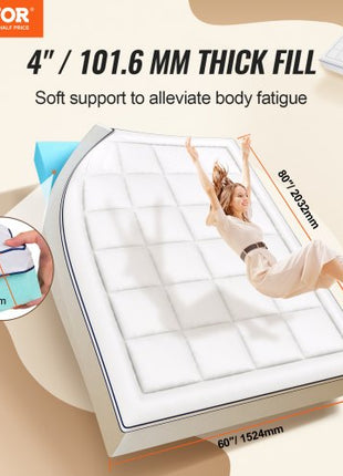 Mattress Topper, Queen Size, 4 in Thickness, Memory Foam, Fiber Fill, Detachable & Washable, Ergonomically Designed for Pressure Relief, Comfortable Cooling & Breathable, Ideal for Hot Sleepers