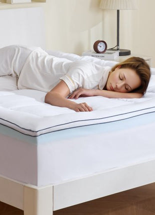 Mattress Topper, Queen Size, 4 in Thickness, Memory Foam, Fiber Fill, Detachable & Washable, Ergonomically Designed for Pressure Relief, Comfortable Cooling & Breathable, Ideal for Hot Sleepers