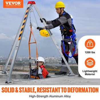 Confined Space Tripod Kit, Confined Space Tripod 7' Legs and 98' Cable, Confined Space Rescue Tripod 32.8' Fall Protection, 1200 lbs Winch, Harness, Storage Bag