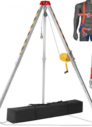 Confined Space Tripod Kit, Confined Space Tripod 7' Legs and 98' Cable, Confined Space Rescue Tripod 32.8' Fall Protection, 1200 lbs Winch, Harness, Storage Bag