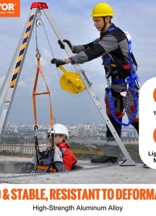 Confined Space Tripod Kit, Confined Space Tripod 7' Legs and 98' Cable, Confined Space Rescue Tripod 32.8' Fall Protection, 1800 lbs Winch, Harness, Storage Bag