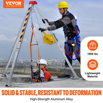 Confined Space Tripod Kit, Confined Space Tripod 7' Legs and 98' Cable, Confined Space Rescue Tripod 32.8' Fall Protection, 1800 lbs Winch, Harness, Storage Bag