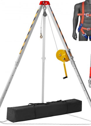 Confined Space Tripod Kit, Confined Space Tripod 7' Legs and 98' Cable, Confined Space Rescue Tripod 32.8' Fall Protection, 1800 lbs Winch, Harness, Storage Bag