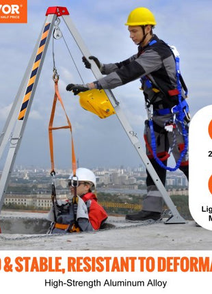2600 lbs Winch Confined Space Tripod Kit, Confined Space Tripod 8' Legs and 98' Cable, Confined Space Rescue Tripod 33' Fall Protection with Blower, Gas detector, Harness.