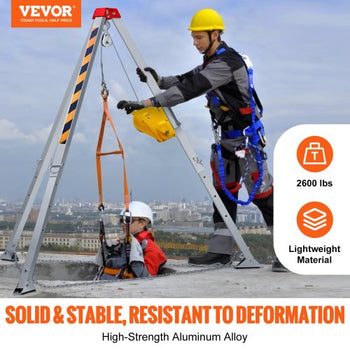 Confined Space Tripod Kit, Confined Space Tripod 8' Legs and 98' Cable, Confined Space Rescue Tripod 32.8' Fall Protection, 2600 lbs Winch, Harness, Storage Bag