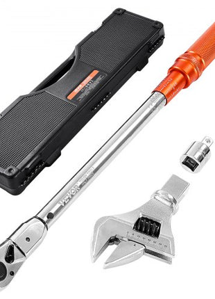 Adjustable Click Torque Wrench, 1/2 Inch Drive, 20-160 lbf-ft/27.1-216.8 N.m, Dual-direction and Dual Range Scales, 72-Tooth, ±2% Precision, with Adapter Interchangeable Jaw and Ratchet Head