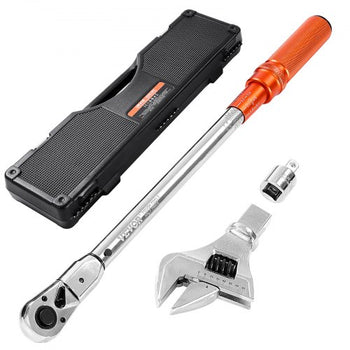 Adjustable Click Torque Wrench, 1/2 Inch Drive, 20-160 lbf-ft/27.1-216.8 N.m, Dual-direction and Dual Range Scales, 72-Tooth, ±2% Precision, with Adapter Interchangeable Jaw and Ratchet Head