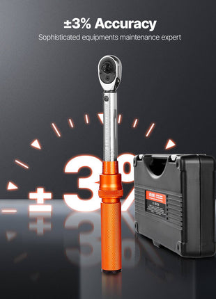 Click Torque Wrench Set, 1/4Inch Drive, 20-240 lbf-in / 2.3-27.1N.m, Dual-direction and Dual Range Scales, 72-Tooth, ±3% High Precision, with Bits, Sockets, Adapters, Extension Bar, Orange