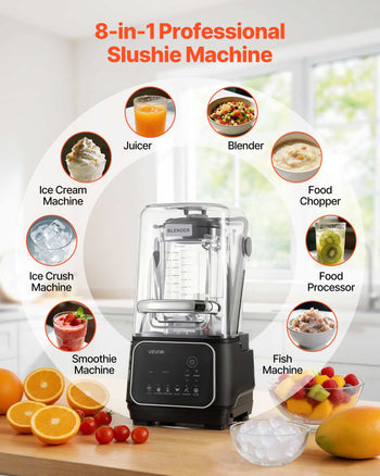 Blender, 68 oz Professional Countertop Blenders with Shield, 2200W 26000RPM Kitchen Food Processor Combo, Self-Cleaning, Speed Adjustable, 6 Preset Menu for Smoothies, Ice Crushing, Puree, Black