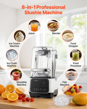 Blender, 68 oz Professional Countertop Blenders with Shield, 1400W 26000RPM Kitchen Food Processor Combo, Self-Cleaning, Speed Adjustable, 6 Preset Menu for Smoothies, Ice Crushing, Puree, White