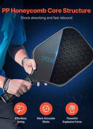 Pickleball Paddle, T700 Carbon Fiber Surface & Honeycomb Core, Professional Pickleball Paddle with Increased Power & Control & Spin, Pro Pickle Ball Racket for Adults, Men & Women, Blue