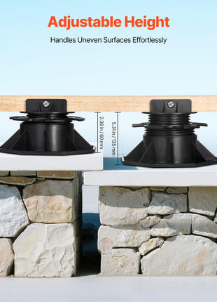 Deck Blocks 12 PCS, 2000lbs / 907.18kg Load Capacity Deck Support Plastic Pedestal Paver, Raising 2.36 - 5.31 inch / 60 - 135 mm, Height Adjustable Shed Foundation Base for Wood Concrete Metal