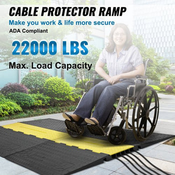 Rubber Cable Guard, 5-Channel, 22000 lbs per Axle Load Capacity, Durable Cord Protection Ramp with Hinged Lid for Driveway, Speed Control, and Accessibility Compliance for Both Indoor & Outdo