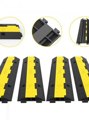 Cable Protector Ramp, 4 Packs 2 Channels Speed Bump Hump, Rubber Modular Speed Bump Rated 11000 LBS Load Capacity, Protective Wire Cord Ramp Driveway Rubber Traffic Speed Bumps Cable Protector