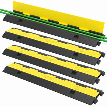 Cable Protector Ramp, 4 Packs 2 Channels Speed Bump Hump, Rubber Modular Speed Bump Rated 11000 LBS Load Capacity, Protective Wire Cord Ramp Driveway Rubber Traffic Speed Bumps Cable Protector