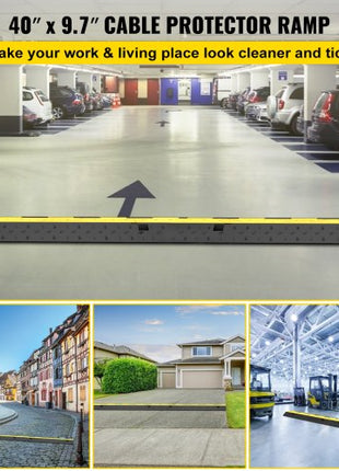 Cable Protector Ramp, 5 Packs 2 Channels Speed Bump Hump, Rubber Modular Speed Bump Rated 11000 LBS Load Capacity, Protective Wire Cord Ramp Driveway Rubber Traffic Speed Bumps Cable Protector