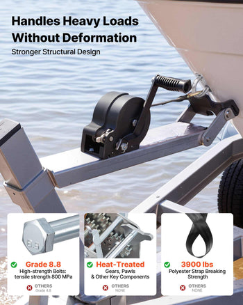 Boat Winch, 1600 lbs Hand Winch, Heavy Duty Manual Rope Crank with 20ft Orange Polyester Strap, Portable Two-Way Ratchet, 2 Speed Switchable, Anti-Slip Handle Gear for Boat Trailer ATV Towing