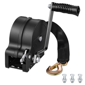 Boat Winch, 1600 lbs Hand Winch, Heavy Duty Manual Rope Crank with 20ft Orange Polyester Strap, Portable Two-Way Ratchet, 2 Speed Switchable, Anti-Slip Handle Gear for Boat Trailer ATV Towing