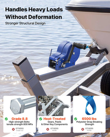 Boat Winch, 3500 lbs Hand Winch, Heavy Duty Manual Rope Crank with 20ft Gray-Black Polyester Strap, Portable Two-Way Ratchet, Anti-Slip Handle Gear for Boat Trailer ATV Towing