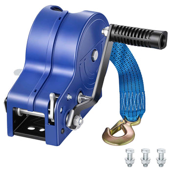 Boat Winch, 3500 lbs Hand Winch, Heavy Duty Manual Rope Crank with 20ft Gray-Black Polyester Strap, Portable Two-Way Ratchet, Anti-Slip Handle Gear for Boat Trailer ATV Towing