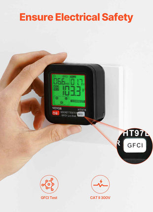 Outlet Tester, Electrical GFCI Trip Tester, LCD Display Receptacle Detector for 7 Common Wiring Faults, 3 Prong Socket Detector with Auto Shutoff & Low Battery Indicator, CAT II 300V Rating