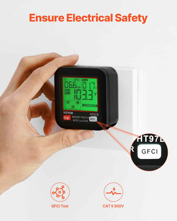 Outlet Tester, Electrical GFCI Trip Tester, LCD Display Receptacle Detector for 7 Common Wiring Faults, 3 Prong Socket Detector with Auto Shutoff & Low Battery Indicator, CAT II 300V Rating