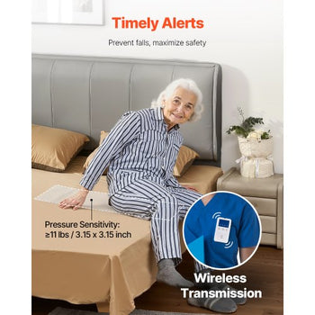Early Alert Bed Alarm System, Wireless Bed Sensor Pad with Call Button & Pager, Pre-Alert Safety Bed Alarms and Fall Prevention for Elderly, Dementia Patients, and Adults (10 x 35-inch)