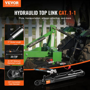 Hydraulic Top Link Cat.1-1 (11 in, 20-7/8~31-7/8 in ), Hydraulic Cylinder with 2 Hoses & G3/8" Check Valve