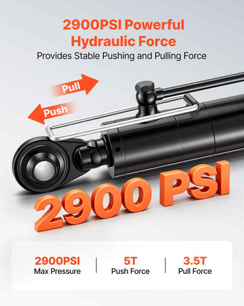 Hydraulic Top Link Cat. 2-2 (11 in Stroke, 22-7/16 in to 33-7/16 in), Max 2900PSI Hydraulic Cylinder with 2 Hoses & G3/8" Check Valves for Tractors