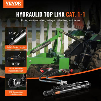 Hydraulic Top Link Cat.1-1 (8-1/4 in, 18-1/8~26-3/8 in ), Hydraulic Cylinder with 2 Hoses & G3/8" Check Valve