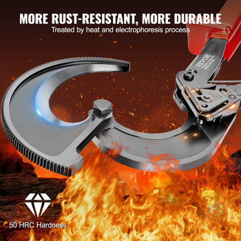 Durable black steel pruning shears with red handle, rust-resistant, heat-treated, 50 HRC hardness.