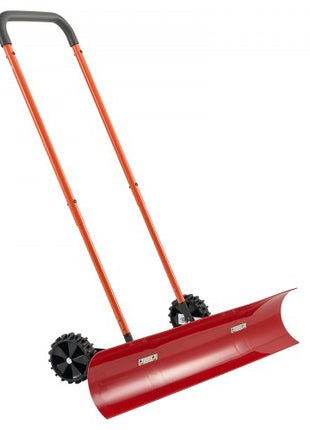 Snow Pusher Shovel with Wheels, 37.8 in Wheeled Snowplow Shovel with Bi-Directional Angled Blade & 90° Adjustable Handle, Durable Plastic Winter Shovels, Portable Snow Removal Tool for Driveway