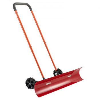 Snow Pusher Shovel with Wheels, 37.8 in Wheeled Snowplow Shovel with Bi-Directional Angled Blade & 90° Adjustable Handle, Durable Plastic Winter Shovels, Portable Snow Removal Tool for Driveway