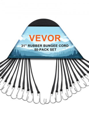 50 Piece Flat Bungee Cord, 19.8 mm Heavy Duty Bungee Straps with Steel S-Hooks, 31" Elastic Bungee Rope for Cargo, Tarps, Trucks and Tent, Black
