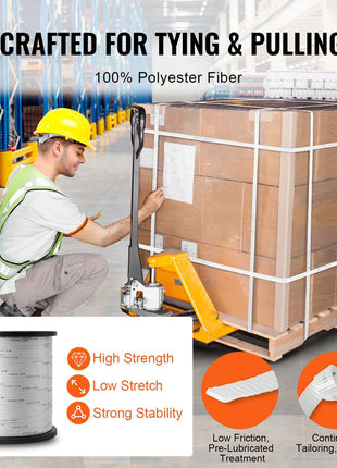 Durable Polyester Pull Cord, Width 0.5" & Length 5249ft, Max Load 1250 lbf, Perfect for Organizing Cables, Packaging, Garden Work & Electrical Jobs