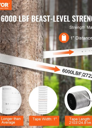 Polyester Pull Tape, 1" x 2103' Mule Tape Flat Rope, 6000 lbf Tensile Capacity, Printed Webbing Cable Pulling Tape for Packaging, Gardening, Commercial Electrical, Conduit Work, White