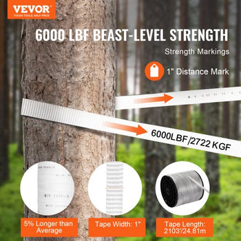 Polyester Pull Tape, 1" x 2103' Mule Tape Flat Rope, 6000 lbf Tensile Capacity, Printed Webbing Cable Pulling Tape for Packaging, Gardening, Commercial Electrical, Conduit Work, White