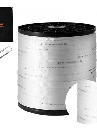 Polyester Pull Tape, 1" x 2103' Mule Tape Flat Rope, 6000 lbf Tensile Capacity, Printed Webbing Cable Pulling Tape for Packaging, Gardening, Commercial Electrical, Conduit Work, White