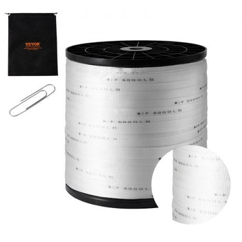 Polyester Pull Tape, 1" x 2103' Mule Tape Flat Rope, 6000 lbf Tensile Capacity, Printed Webbing Cable Pulling Tape for Packaging, Gardening, Commercial Electrical, Conduit Work, White