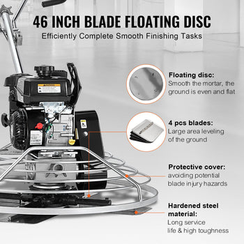 Power Trowel, 46” Walk-Behind Cement Trowel with Float Pan, 14HP Gas-Powered Smooth Concrete Surface Finisher, Heavy Duty Commercial Screed Concrete Cement with Finishing Blade, Orange
