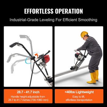 Gas Concrete Power Screed, 6ft/8ft/11ft Aluminum Board Straight Edge Bar Set, 4 Stroke Cement Finishing Vibrating Motor w/ Height Adjustable Handles, High Efficient Concrete Tool 6500RPM