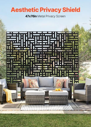 Metal Privacy Screen, 47" W x 76" H, Outdoor Privacy Screens 3-Panel, Freestanding Outdoor Divider with Stand, Decorative Garden Steel Privacy Fence for Balcony Patio Indoor Room Hot Tub Black