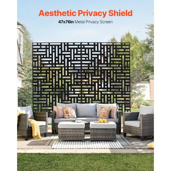 Metal Privacy Screen, 47" W x 76" H, Outdoor Privacy Screens 3-Panel, Freestanding Outdoor Divider with Stand, Decorative Garden Steel Privacy Fence for Balcony Patio Indoor Room Hot Tub Black