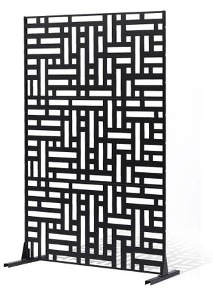 Metal Privacy Screen, 47" W x 76" H, Outdoor Privacy Screens 3-Panel, Freestanding Outdoor Divider with Stand, Decorative Garden Steel Privacy Fence for Balcony Patio Indoor Room Hot Tub Black