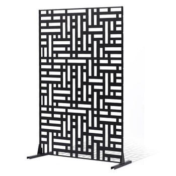 Metal Privacy Screen, 47" W x 76" H, Outdoor Privacy Screens 3-Panel, Freestanding Outdoor Divider with Stand, Decorative Garden Steel Privacy Fence for Balcony Patio Indoor Room Hot Tub Black
