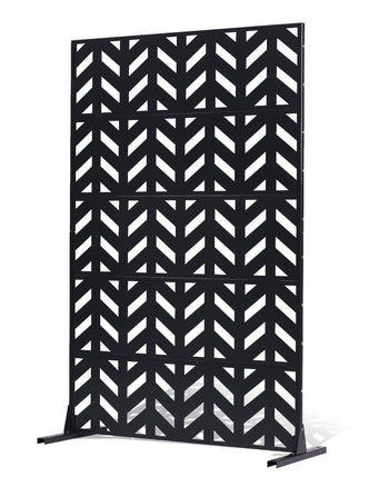 Metal Privacy Screen, 47" W x 72" H, Outdoor Privacy Screens 5-Panel, Freestanding Outdoor Divider with Stand, Decorative Garden Steel Privacy Fence for Balcony Patio Indoor Room Black