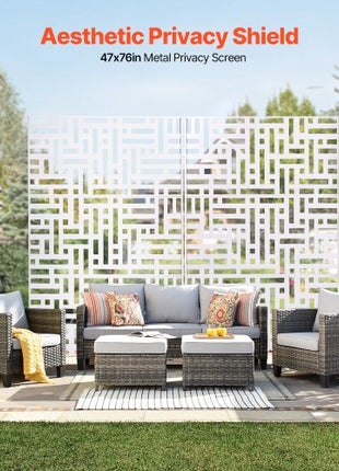 Metal Privacy Screen, 47" W x 76" H Outdoor Privacy Screens 3-Panel, Freestanding Outdoor Divider with Stand, Decorative Garden Steel Privacy Fence for Balcony Patio Indoor Room Hot Tub White