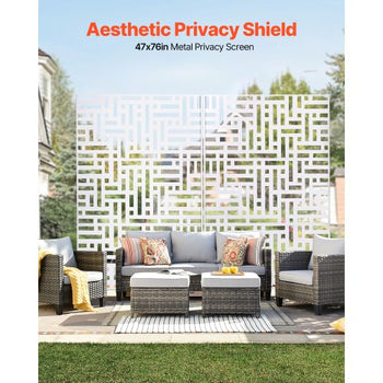 Metal Privacy Screen, 47" W x 76" H Outdoor Privacy Screens 3-Panel, Freestanding Outdoor Divider with Stand, Decorative Garden Steel Privacy Fence for Balcony Patio Indoor Room Hot Tub White